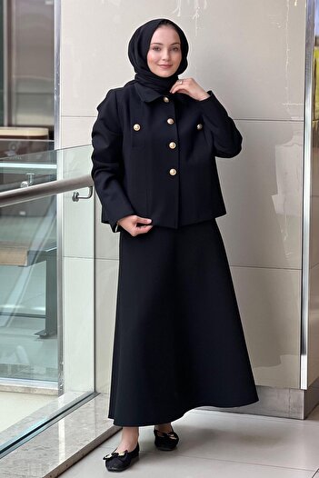 Ghisa Ghlsa Gold Button Detailed Short Jacket Skirt Set