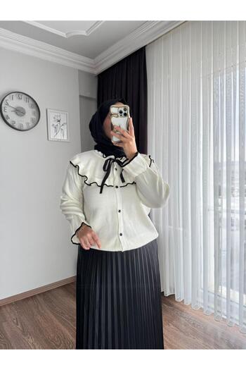 RFK Butik Women's Skirt Top with Bow Detail Pinterest Hijab Cardigan - White