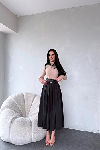 kamacibutik BALIKÇI YAKA ETEĞİ PİLELİ KEMERLİ BALIKÇI ELBİSE
