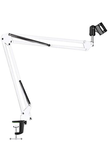 fulina Microphone Stand Desk Adjustable Compact and Telescopic Suspension Boom Scissor Arm, White