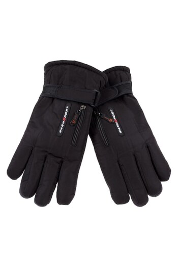 SHOPIENS Men's Ski Gloves, Warm Sport, Black, Zipper, Polyester, 1 Pair, MYONNA IT & E- COMMERCE ®