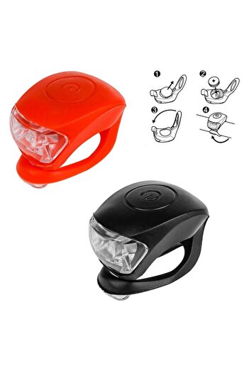 SHOPIENS Bicycle Lights, Silicone, Set of 2, LED, Red and Black, Flashing-Fixed, Waterproof, MYON