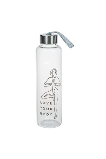 SHOPIENS Sports Water Bottle, Yoga Model, 0.5L Capacity, Transparent, Textile Handle, MYONNA IT & E-
