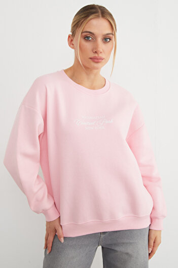Fulla Moda 3 İplik Manhattan Baskılı Bisiklet Yaka Sweatshirt
