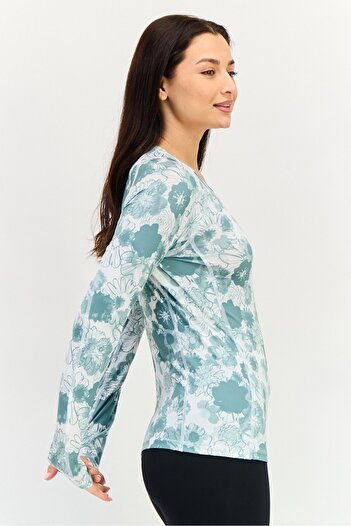 Puma Women Crew Neck Long Sleeve Floral Print Outdoor T-Shirt, Multicolor