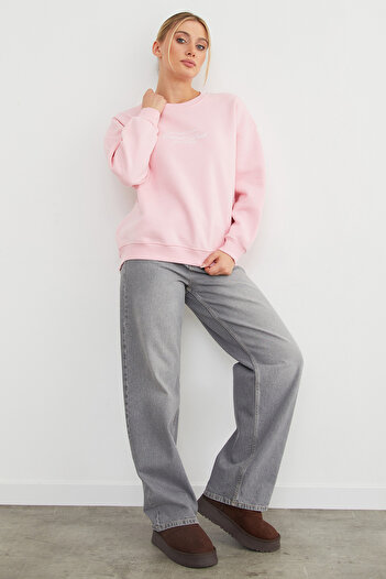 Fulla Moda 3 İplik Manhattan Baskılı Bisiklet Yaka Sweatshirt