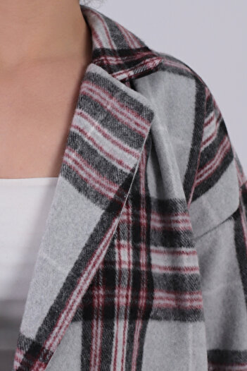 armonika Women's Gray Men's Collar Oversize Jacket with Slits on the Sides Arm-26K001009