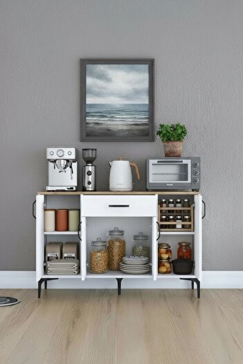 Industrial Living Modern MDF Mutfak Dolabı 120 cm, Geniş Saklama Alanı,Kahve Köşesi