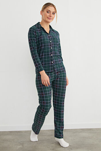 Fulla Moda Ekose Desenli Süet Pijama Takımı