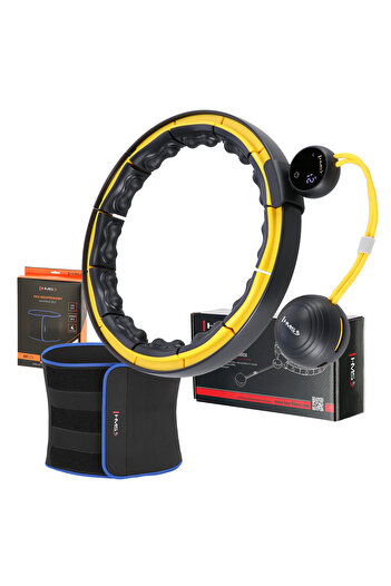 Other SET HULA HOOP MAGNETIC BLACK/YELLOW HHM21 WITH WEIGHT + COUNTER HMS + SLIMMING BELT BR1313