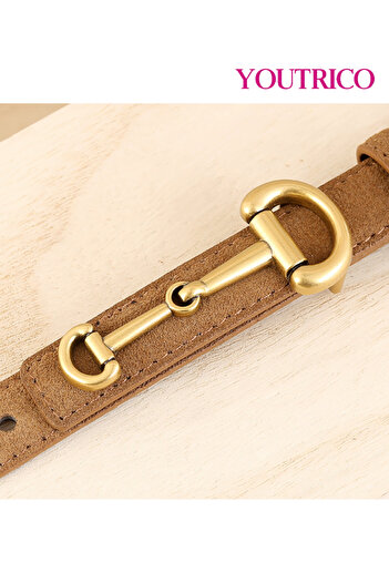 Youtrico Women's Genuine Leather Skinny Belt - Perforated Alloy Buckle
