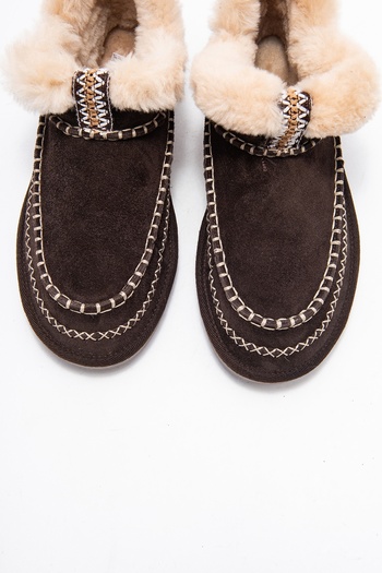 LuviShoes Γυναικείες κοντές μπότες DAREL καφέ σουέντ από γνήσιο δέρμα με ραμμένη γούνα