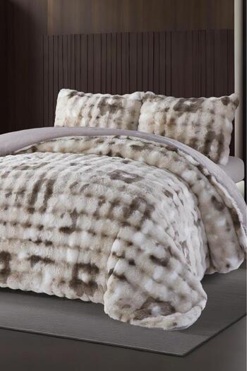 Çeyiz Diyarı Alvina Dama Rabbit Fur Double Bedspread 220X240 cm Coffee