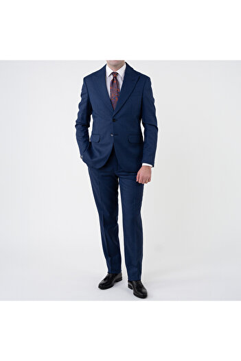 Couture For Gentlemen Men's Navy Blue Textured Tailored Fit Suit Cfg311