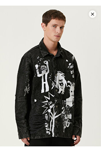 LES BENJAMINS Gray Printed Denim Jacket