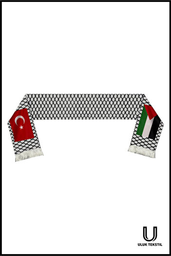 ULUK TEKSTİL Filistin Türkiye Bayraklı Saten Atkı - Şal | Özel Baskılı Hediye Atkı