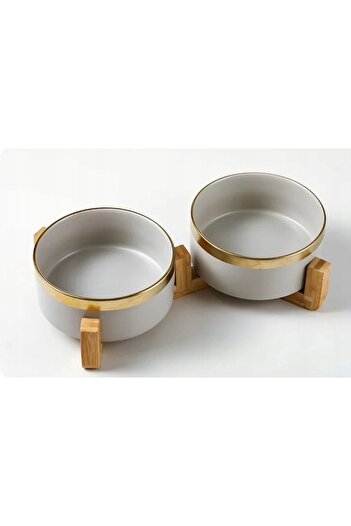Other DOUBLE CERAMIC DOG AND CAT BOWL 2 x 400ml ON A GLAMOUR STAND