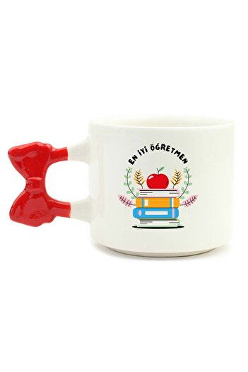 PALTO TASARIM Best Teacher Handmade Cream Shiny Ribbon Handle Mug - Handcrafted Gift Mug Cup