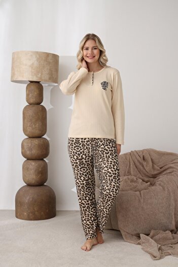 lindros Women's Cotton Button Collar Interlock Winter Pajama Set 06043 - 1 Piece