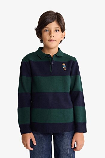 DeFacto Boy's Polo Neck Color Block Knitwear Sweater G3078A825Wn