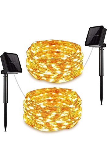DANGZW Solar String Lights, 2 Pack 120 LED Waterproof Fairy Lights 12M 8 Modes Solar Powered Copper