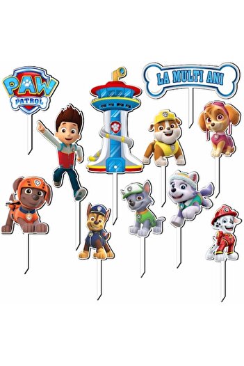 OEM Set 11 decorative accessories for cake, Paw Patrol design, wood/MDF, reusable, dimensions 6-14cm, mu