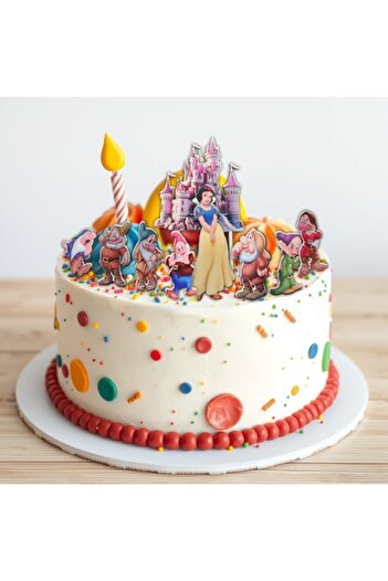 OEM Set of 9 cake toppers for Snow White and the 7 dwarfs birthday - wood/MDF, UV print