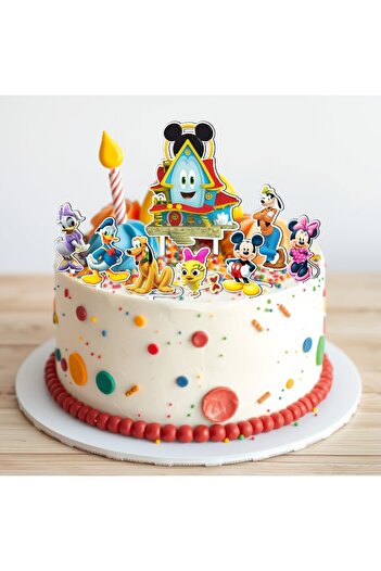 OEM Set 8 Toppere Tort Mickey Mouse & Prietenii, Lemn/MDF, Multicolor, 6-13cm