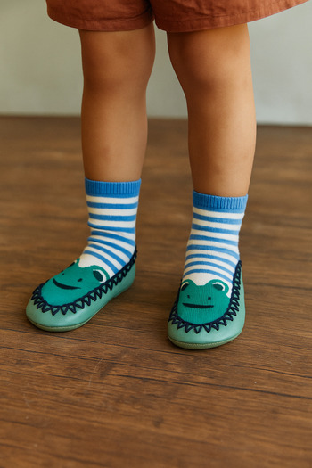 Katia&Bony Children's Moccasin Socks Booties Slippers – Non-Slip Home & Kindergarten Shoes Green