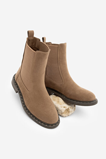 Marjin Women's Troklu Double Elastic Daily Boots Yuvin Tan Suede