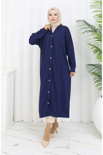 sefamerve Two Thread Buttoned Long Cardigan 0181-03 Navy Blue