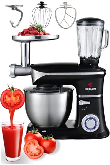 MEBASHI 3-in-1 Stand Mixer, 6.5 L Stainless Steel Bowl, 1.5 L Glass Blender Jar, 6 Speeds, Meat Grin