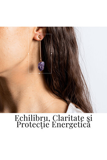 craftmystic Long Golden Earrings with Raw Amethyst - Elegance and Spiritual Protection