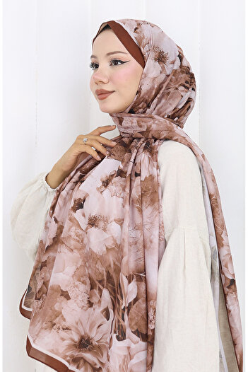 sefamerve Cotton Patterned Cocoon Shawl 70324-10 Brown