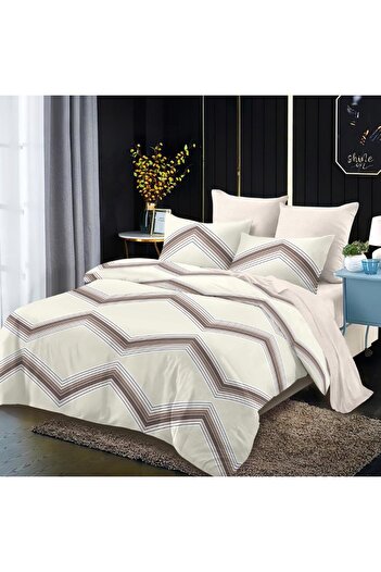OEM Bed linen, 2 persons, finet, 6 pieces, cream, with zig zag lines, LF327