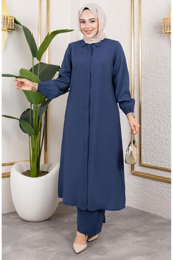 sefamerve Long Tunic Modal Suit 0330-03 Navy Blue