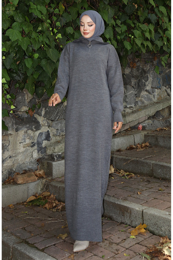 sefamerve Knitwear Turtleneck Dress 0511-02 Gray