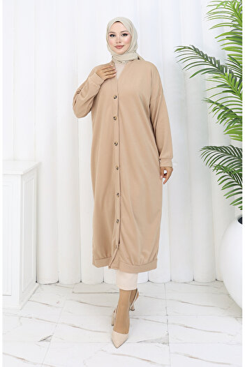sefamerve Two Thread Buttoned Long Cardigan 0181-02 Beige