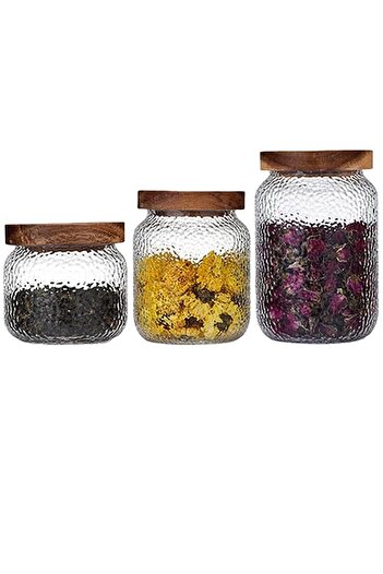 Quasar & Co. Set of 3 food storage containers, stackable, 350ml/600ml/775ml, glass/acacia wood