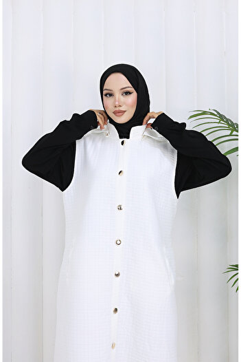 sefamerve Quilted Fabric Buttoned Vest 0186-05 Ecru