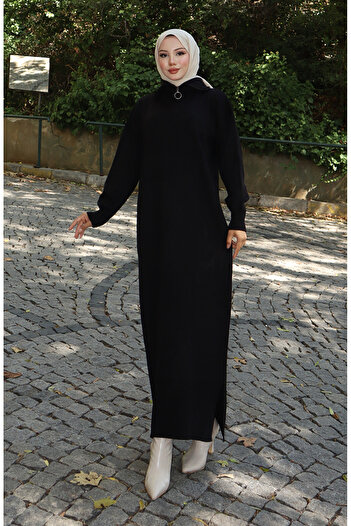 sefamerve Knitwear Turtleneck Dress 0511-01 Black
