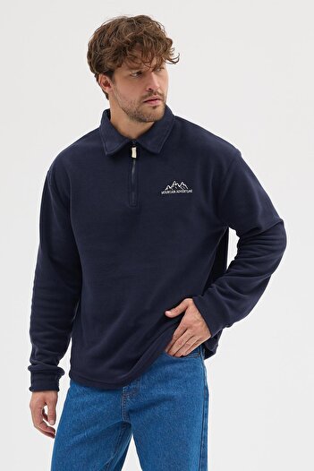 Polo State Men's Anti-Pilling Cold-Proof Fleece Sweatshirt Navy Blue