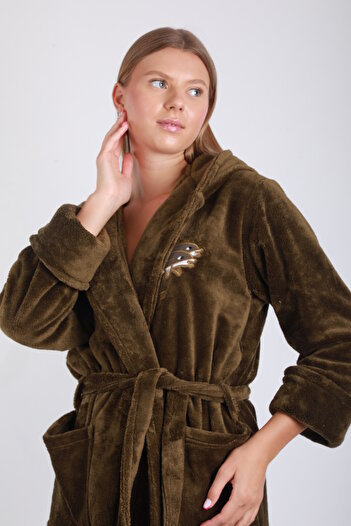 Wild Love Women's Hooded Embroidered Bamboo Long Dressing Gown / Bathrobe