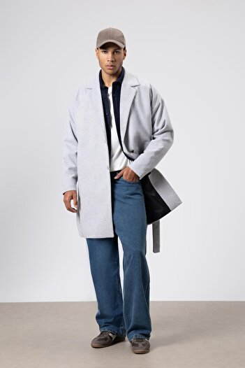 VAMOSCLO Belted Oversize Cashmere Coat Gray