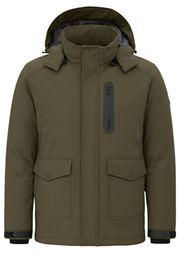 SİVAİST Men's Green Outdoor Waterproof Hooded Winter Coat – Wind and Rain Resistant