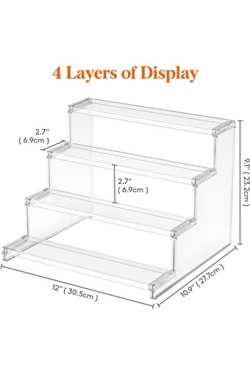 Slasa 4-Tier Clear Display Risers – 2 Pack 22×20×5 cm Organizer for Figures, Cupcakes & Décor