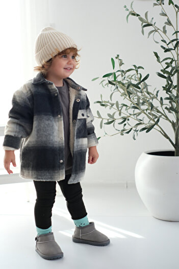 Mumenim Kodiaq Unisex Children's Baby Boots Orthopedic Non-Slip Sole Fur Inside Suede Winter Snow Boots Gray