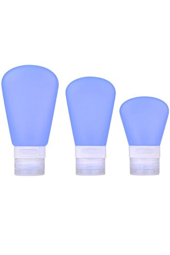 Quasar & Co. Silicone bottles with suction cup, set of 3 with bag, 30 ml, 60 ml, 90 ml, travel kit, blue