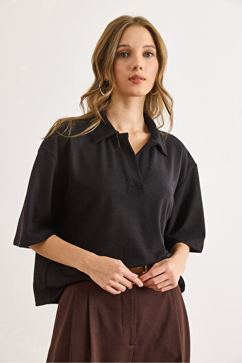Olalook Women's Black Polo Neck Flowy Soft Blouse Blz-19003140