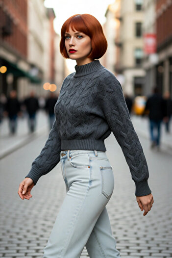 PayBuy Tricotaj oversize pentru femei, cu guler înalt, pulover crop, design confortabil și elegant pentru zilele de iarnă